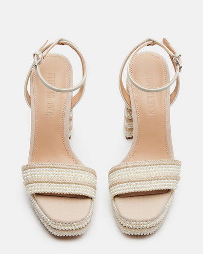 LUMARA Natural Raffia Pearl Platform Block Heel | Women's Heels