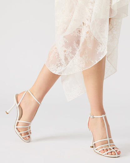 TILDAH White Leather Strappy Rounded Toe Women's Heel