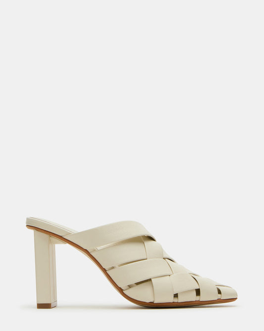 NAKITA White Square-Toe Woven Mule Women's Heel