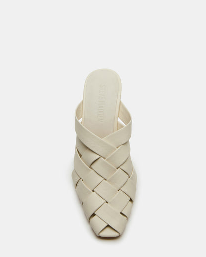 NAKITA White Square-Toe Woven Mule Women's Heel