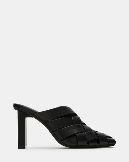 NAKITA Black Square-Toe Woven Mule Women's Heel