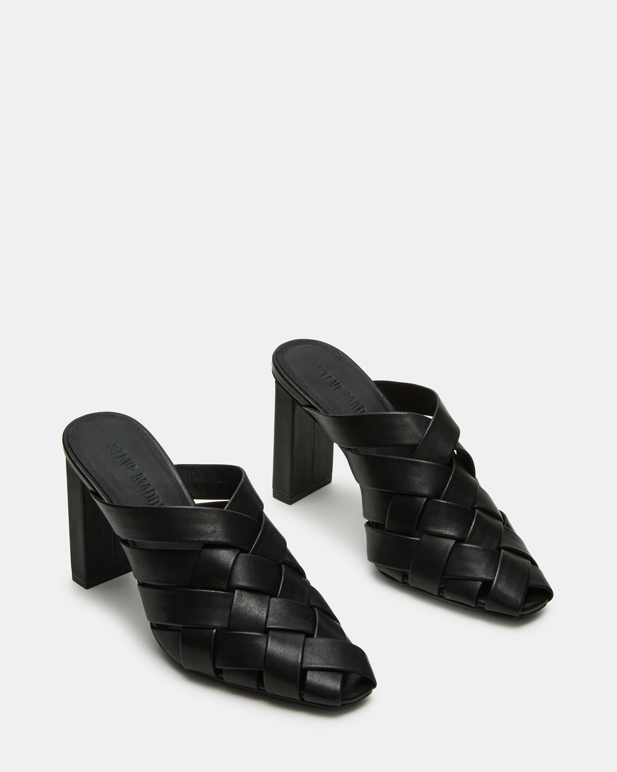 NAKITA Black Square-Toe Woven Mule Women's Heel