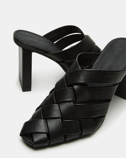 NAKITA Black Square-Toe Woven Mule Women's Heel