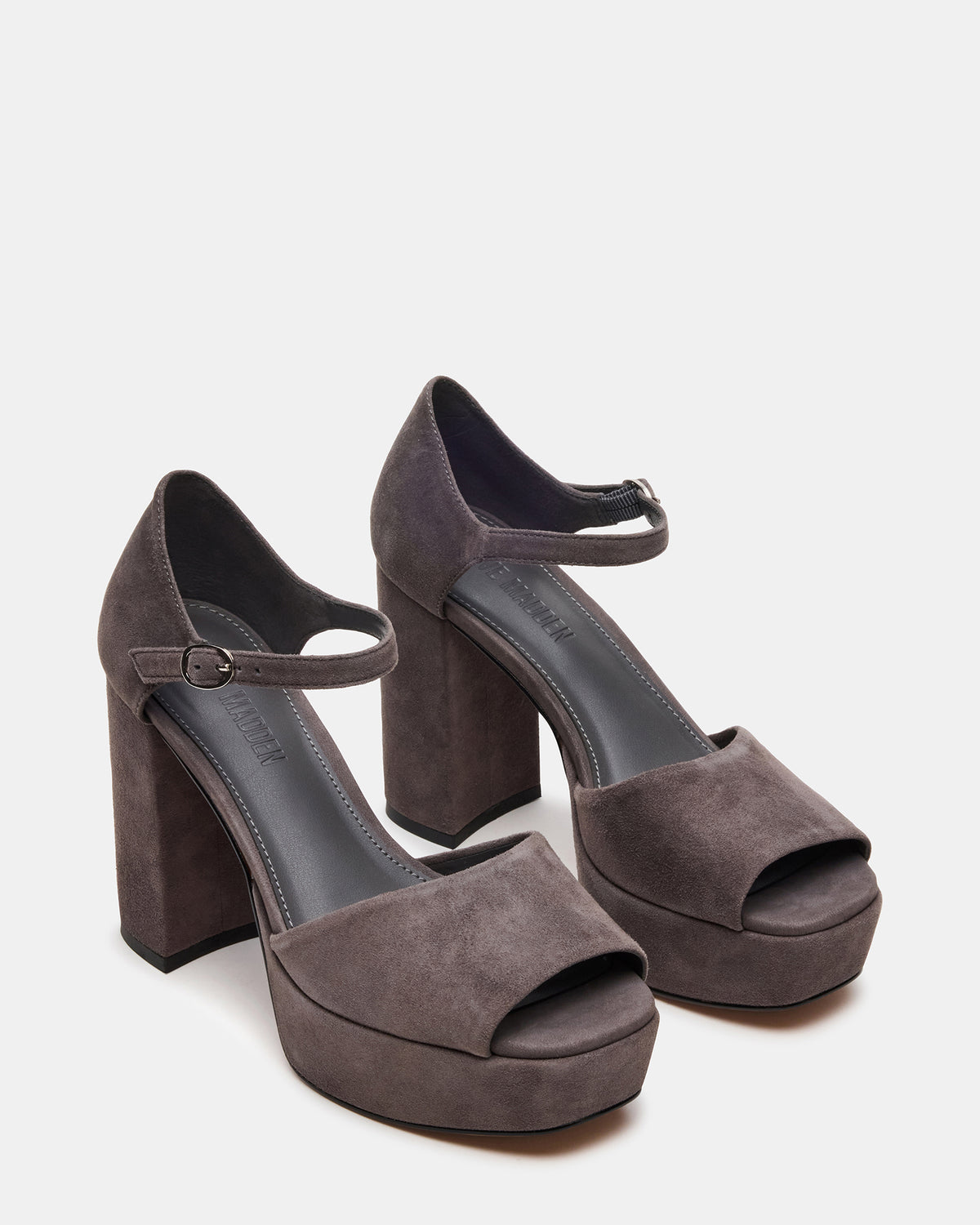 LONDON Grey Suede Platfrom Block Heel Square-Toe Women's Heel