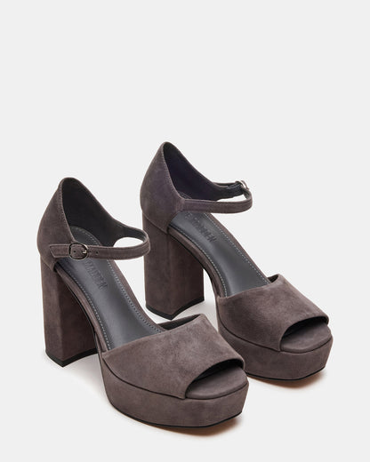 LONDON Grey Suede Platfrom Block Heel Square-Toe Women's Heel