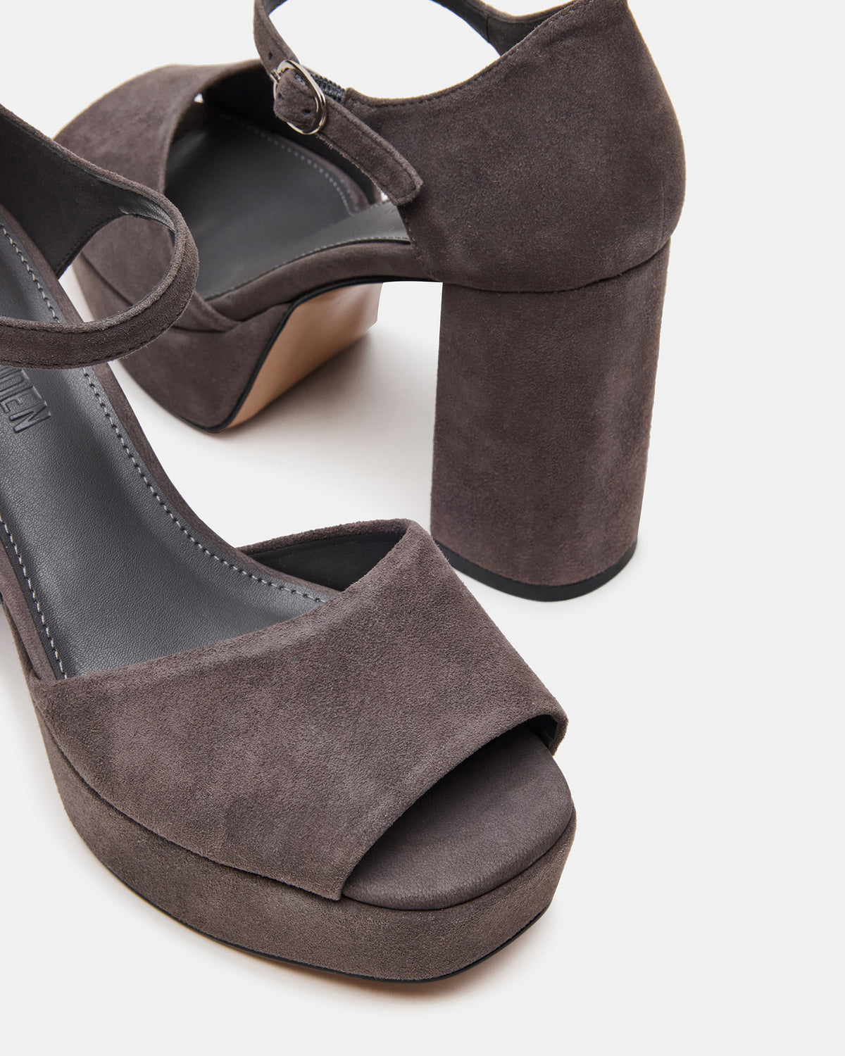 LONDON Grey Suede Platfrom Block Heel Square-Toe Women's Heel