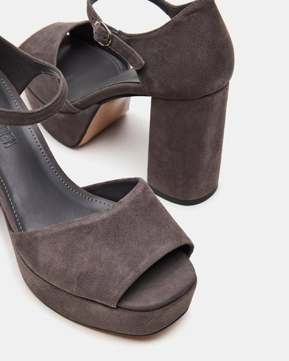 LONDON Grey Suede Platfrom Block Heel Square-Toe Women's Heel
