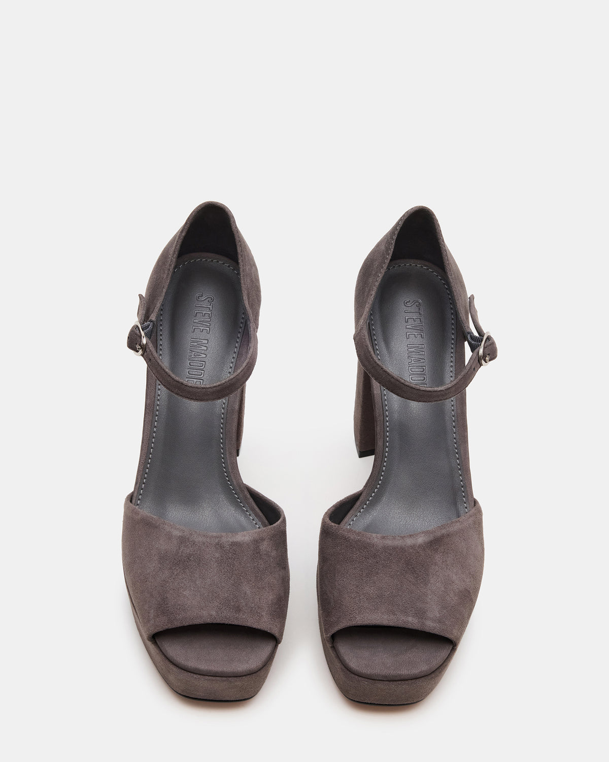 LONDON Grey Suede Platfrom Block Heel Square-Toe Women's Heel