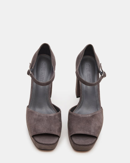 LONDON Grey Suede Platfrom Block Heel Square-Toe Women's Heel