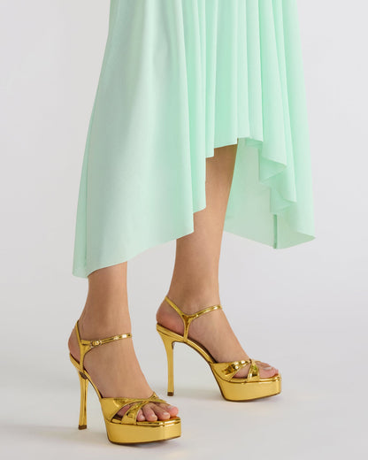 SCARLET Gold Square-Toe Strappy Platform Women's Heel