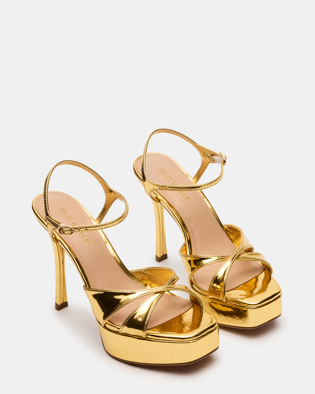 SCARLET Gold Square-Toe Strappy Platform Women's Heel