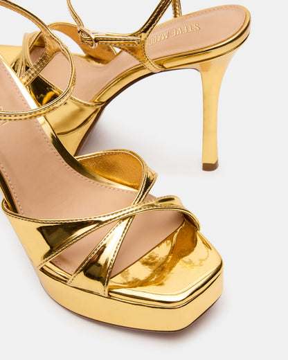 SCARLET Gold Square-Toe Strappy Platform Women's Heel