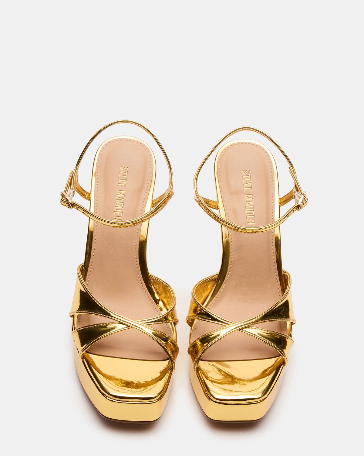 SCARLET Gold Square-Toe Strappy Platform Women's Heel