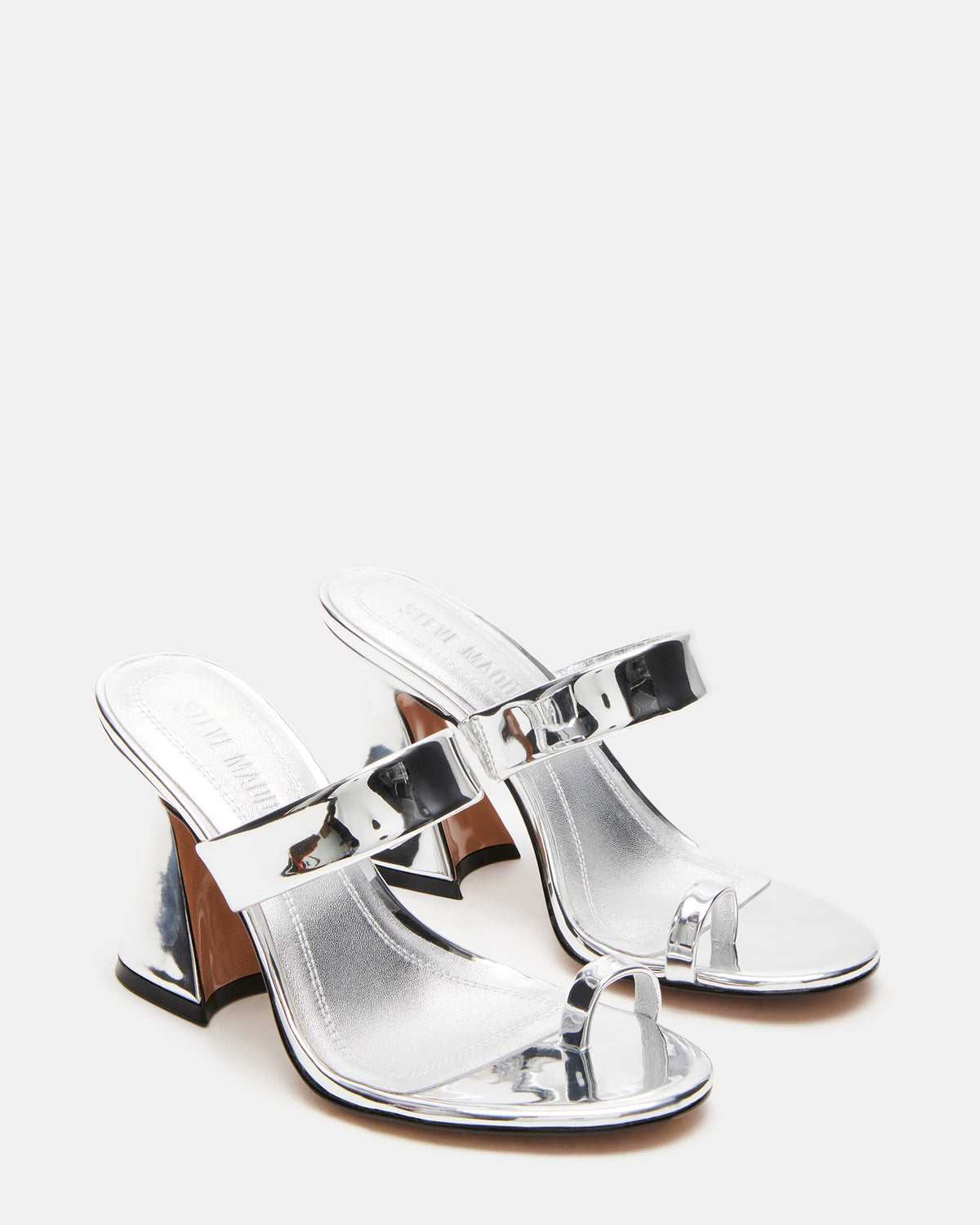 RENIE Silver Women's Open Toe Mule Heel