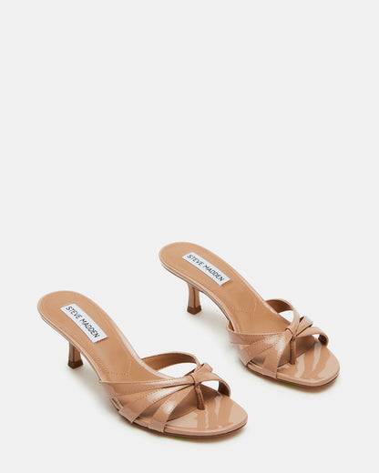 CARY Tan Patent Leather Square-Toe Strappy Mule Women's Heel