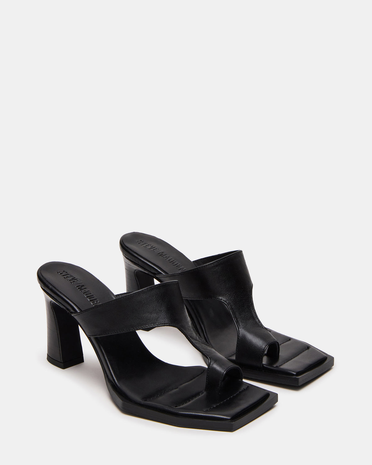 ALAMEDA Black Leather Square-Toe Mule Women's Heel