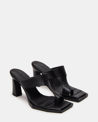 ALAMEDA Black Leather Square-Toe Mule Women's Heel