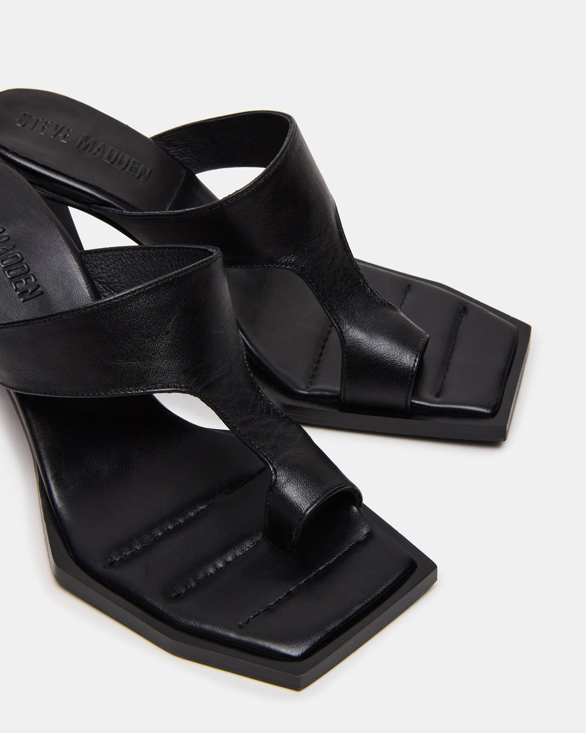 ALAMEDA Black Leather Square-Toe Mule Women's Heel