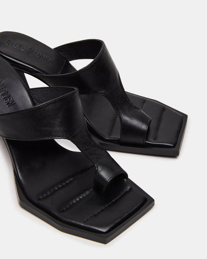 ALAMEDA Black Leather Square-Toe Mule Women's Heel