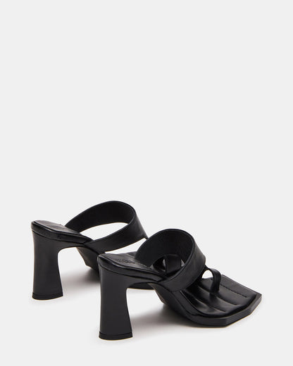 ALAMEDA Black Leather Square-Toe Mule Women's Heel