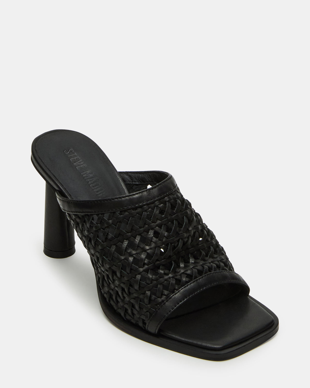 FRESCA Black Woven Square-Toe Mule Women's Heel