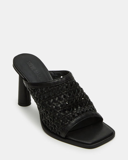 FRESCA Black Woven Square-Toe Mule Women's Heel