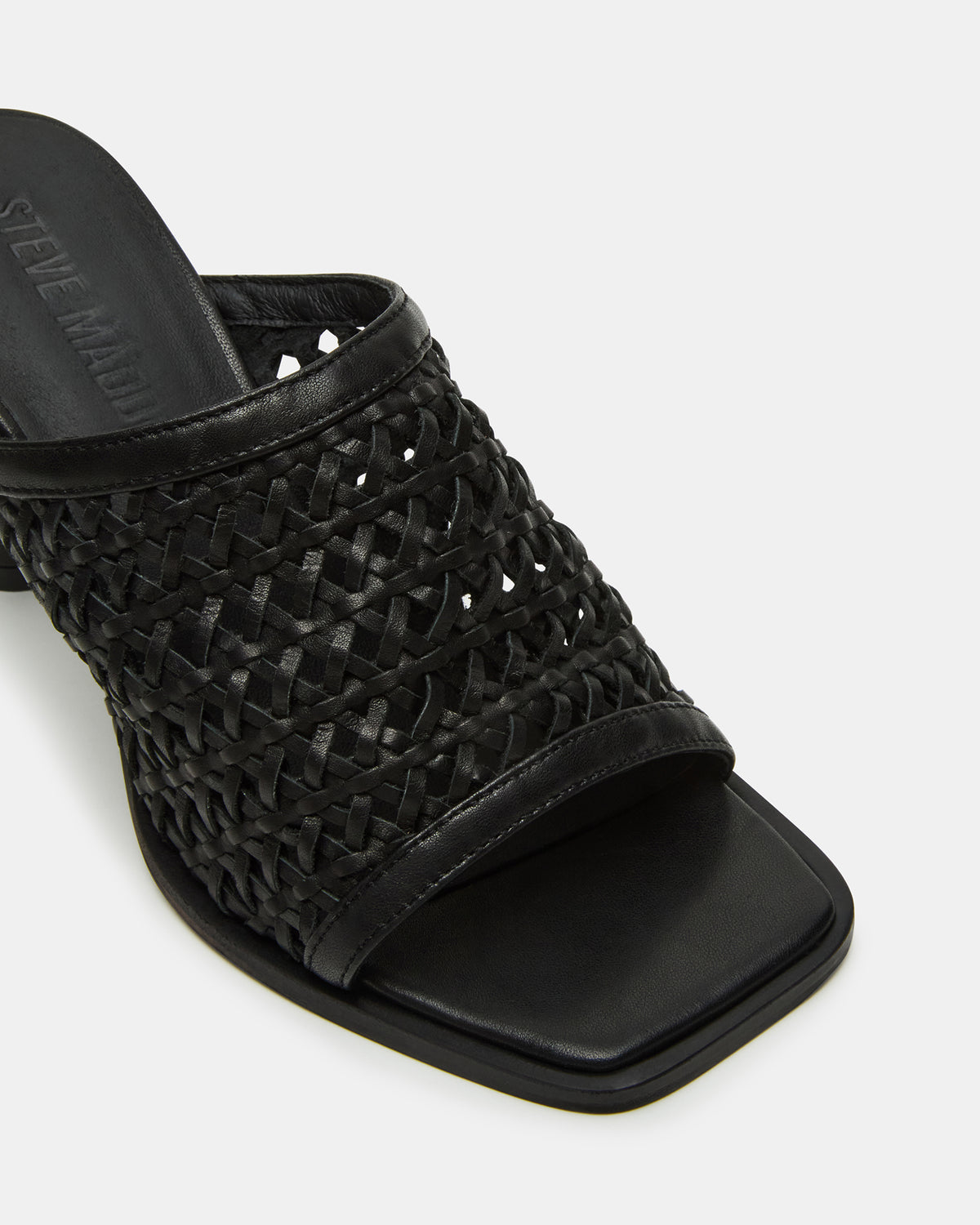 FRESCA Black Woven Square-Toe Mule Women's Heel
