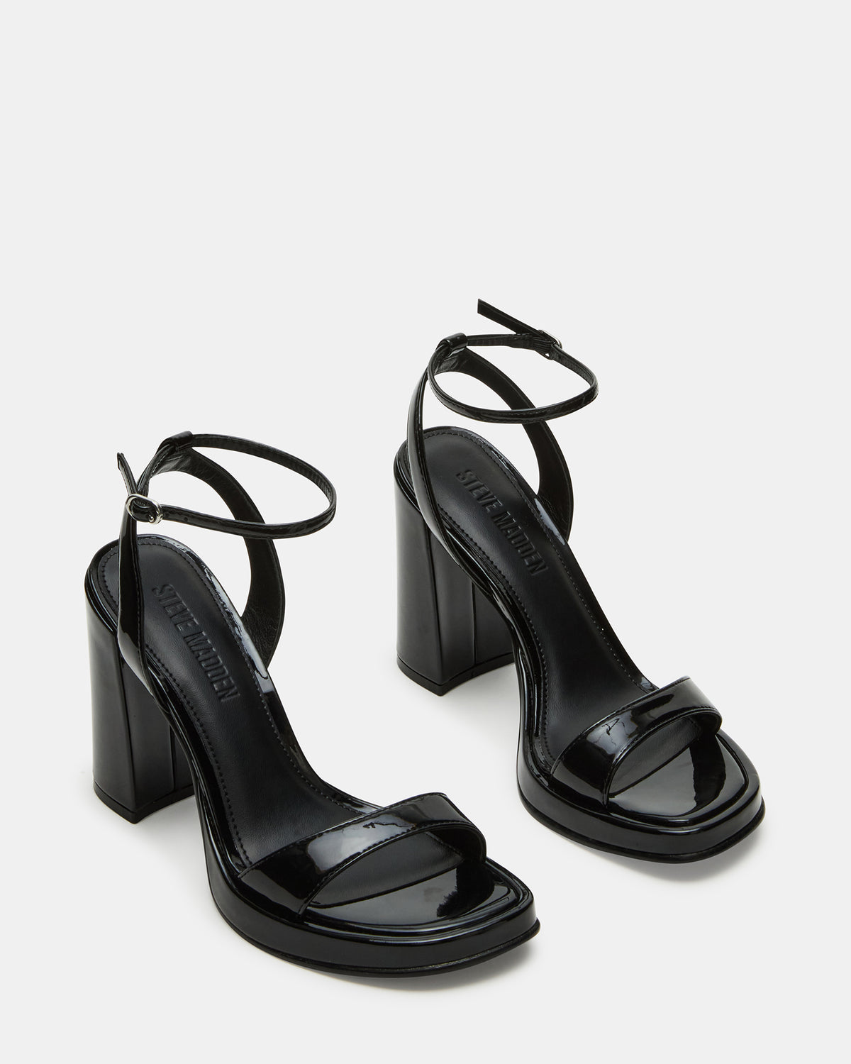 SULLIVAN Black Patent Square-Toe Strappy Heel | Women's Heels