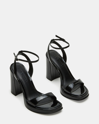 SULLIVAN Black Patent Square-Toe Strappy Heel | Women's Heels