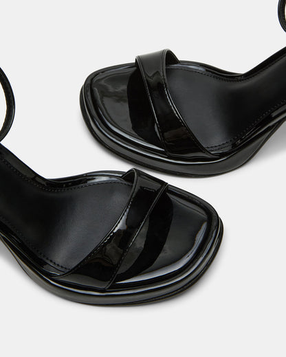 SULLIVAN Black Patent Square-Toe Strappy Heel | Women's Heels