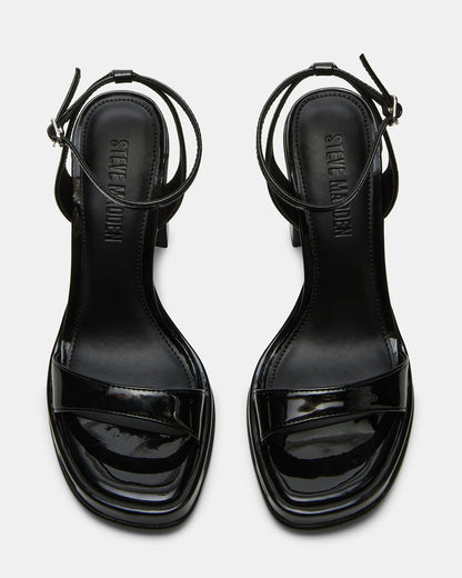 SULLIVAN Black Patent Square-Toe Strappy Heel | Women's Heels