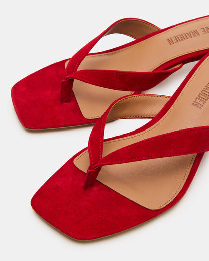 TRACIE Red Suede Thong Strap Women's Kitten Heel