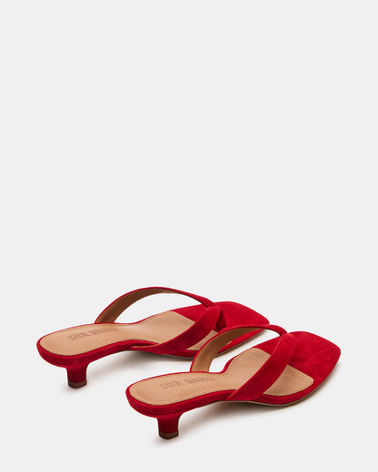 TRACIE Red Suede Thong Strap Women's Kitten Heel