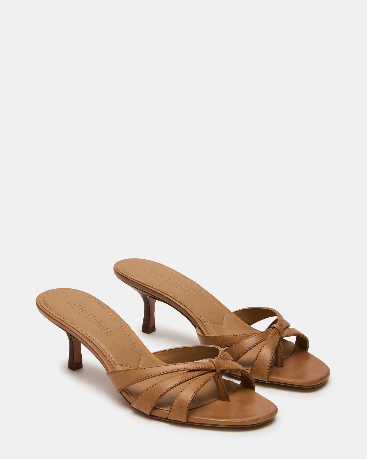 CARY Camel Leather Square-Toe Strappy Mule Women's Heel