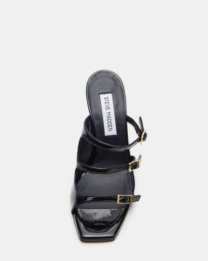 OPULENT Black Leather Square Toe Mule Heel | Women's Heels