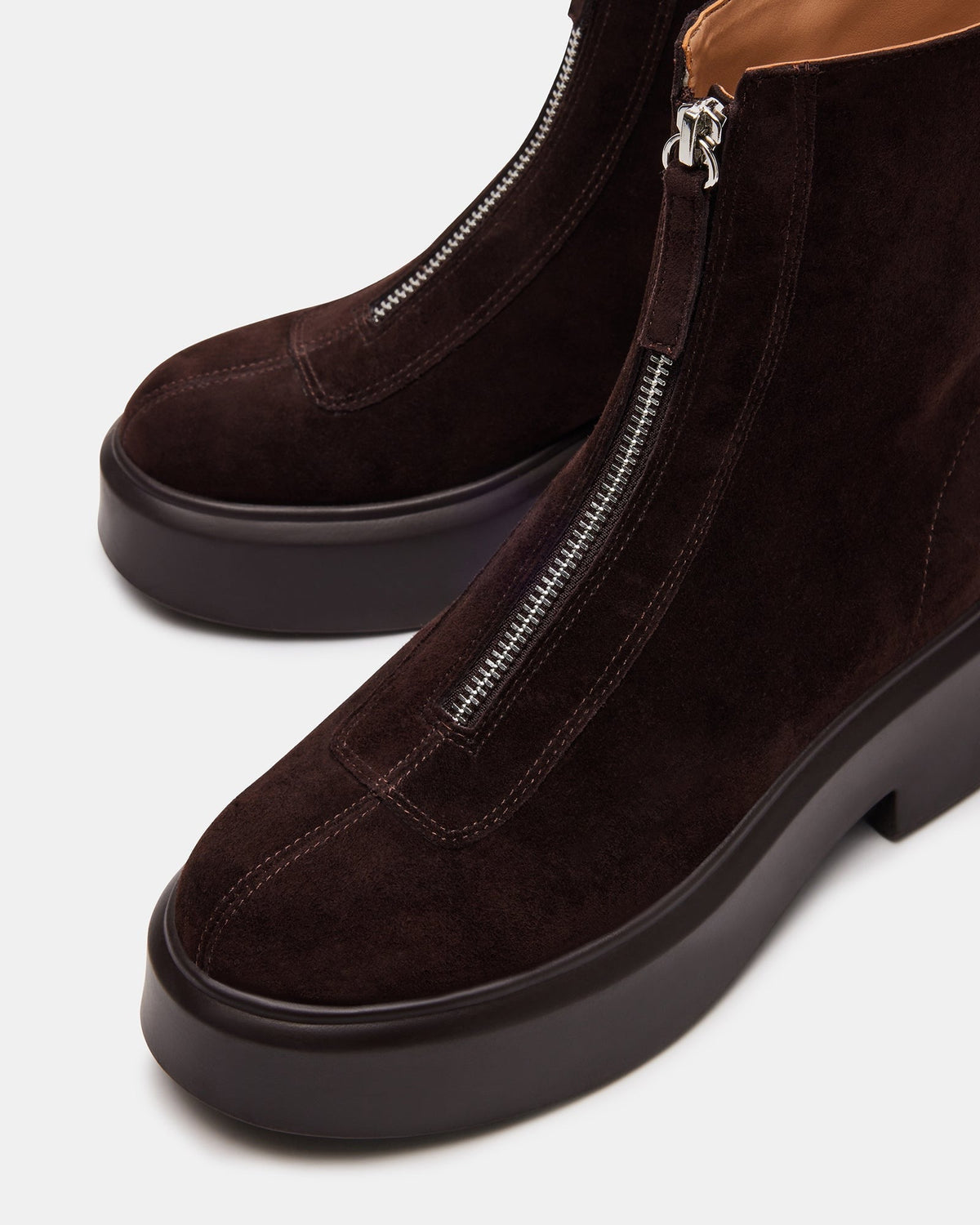 JONES Chocolate Brown Suede Zipper Lug Women's Ankle Boot