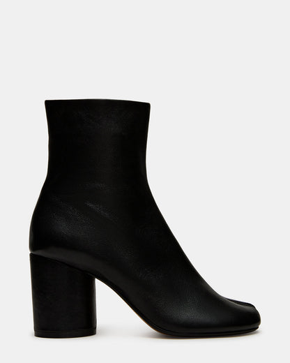 CARO Black Leather Tabi Split-Toe Block Heel Women's Ankle Boot