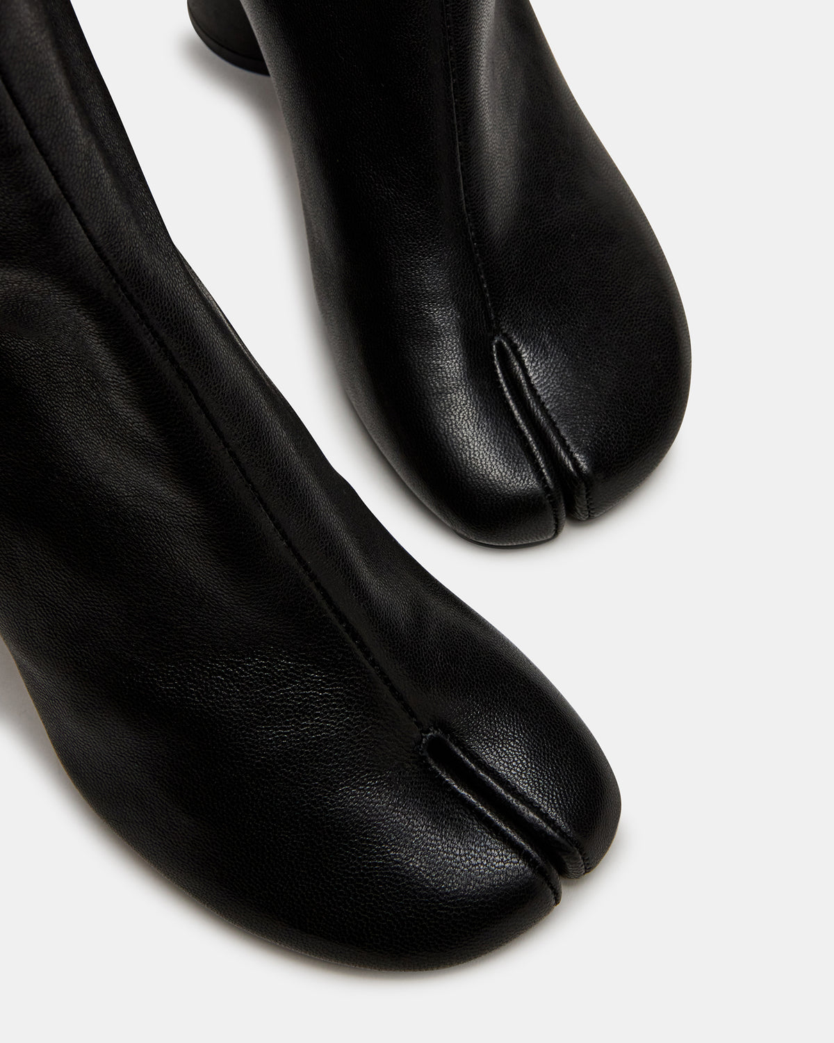CARO Black Leather Tabi Split-Toe Block Heel Women's Ankle Boot