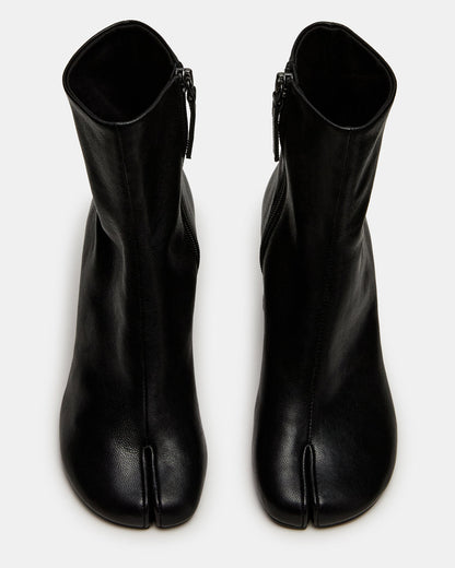 CARO Black Leather Tabi Split-Toe Block Heel Women's Ankle Boot