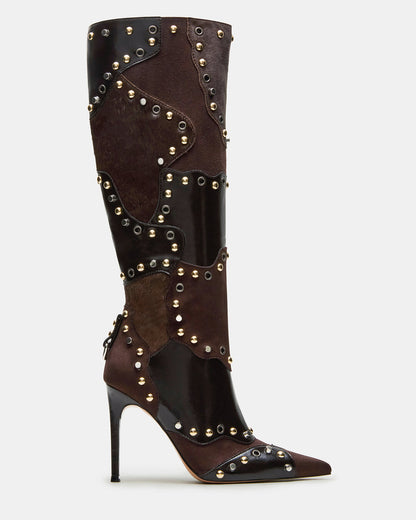 REVIVE Brown Multi Pointed-Toe Knee-High Stiletto Women's Boot