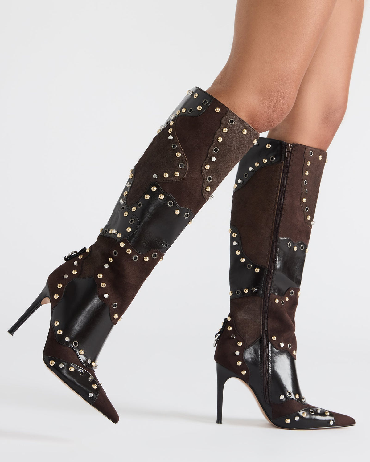 REVIVE Brown Multi Pointed-Toe Knee-High Stiletto Women's Boot