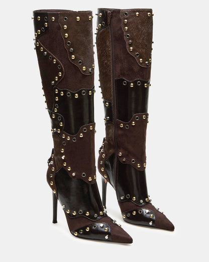 REVIVE Brown Multi Pointed-Toe Knee-High Stiletto Women's Boot