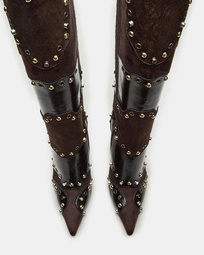 REVIVE Brown Multi Pointed-Toe Knee-High Stiletto Women's Boot