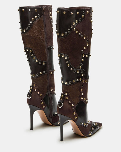 REVIVE Brown Multi Pointed-Toe Knee-High Stiletto Women's Boot