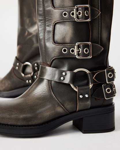 ROCKY Brown Distressed Women's Knee-High Moto Boots