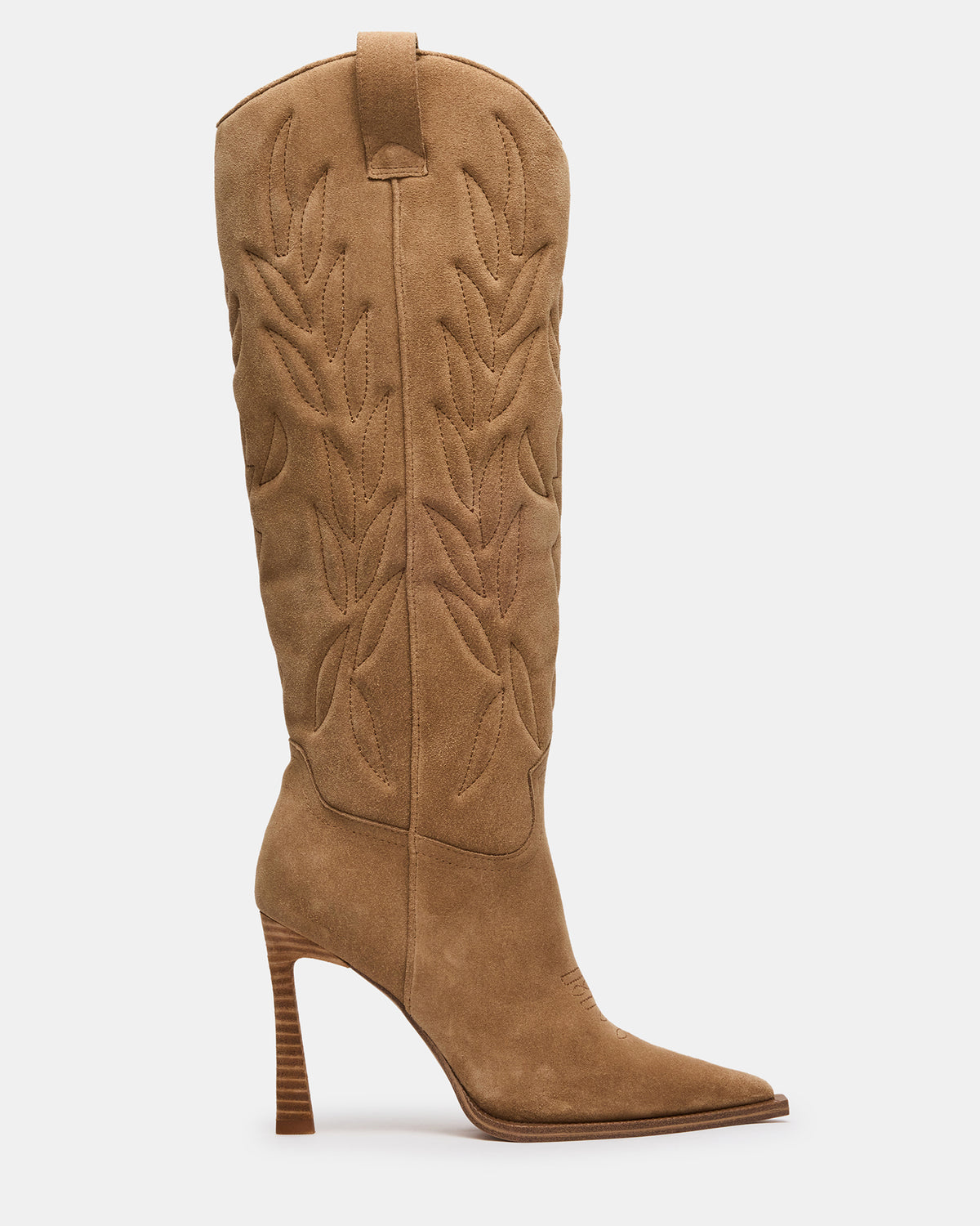 KINZEE Taupe Suede Pointed-Toe Knee-High Western Stiletto Women's Boot