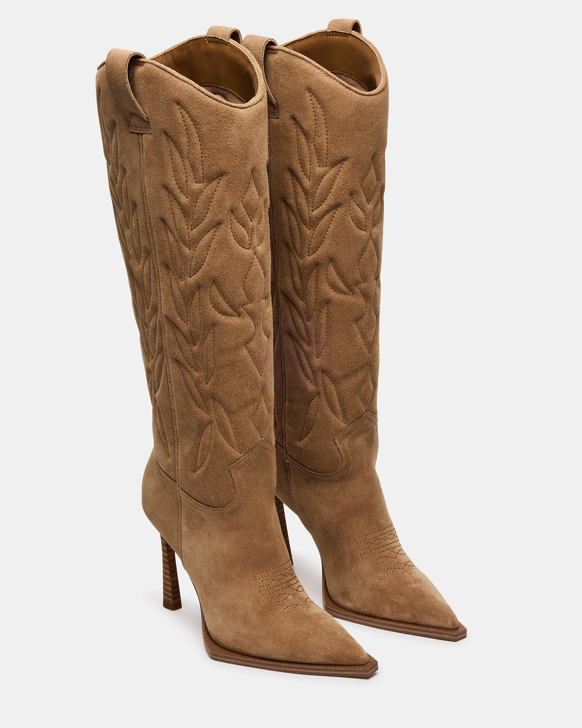 KINZEE Taupe Suede Pointed-Toe Knee-High Western Stiletto Women's Boot