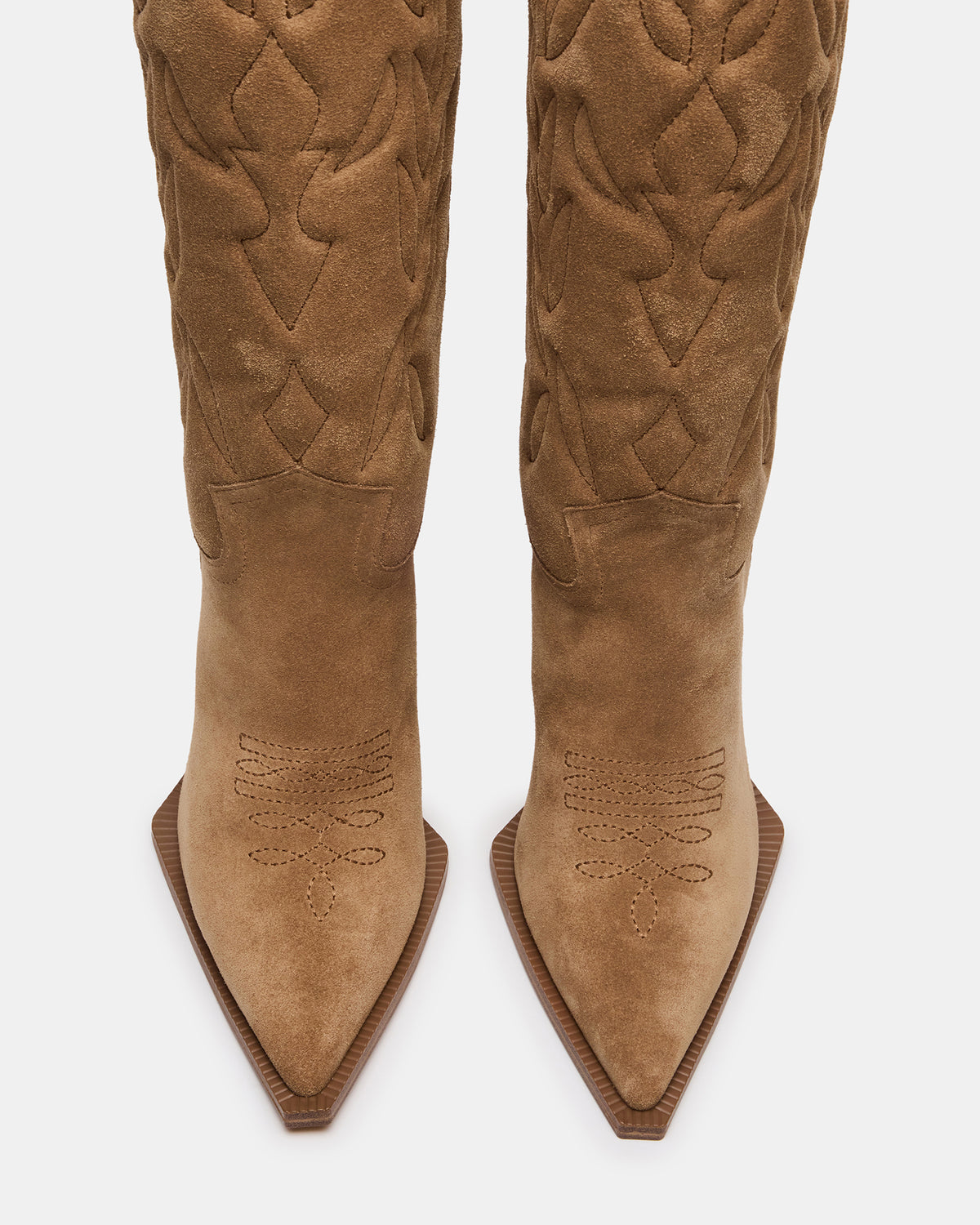 KINZEE Taupe Suede Pointed-Toe Knee-High Western Stiletto Women's Boot