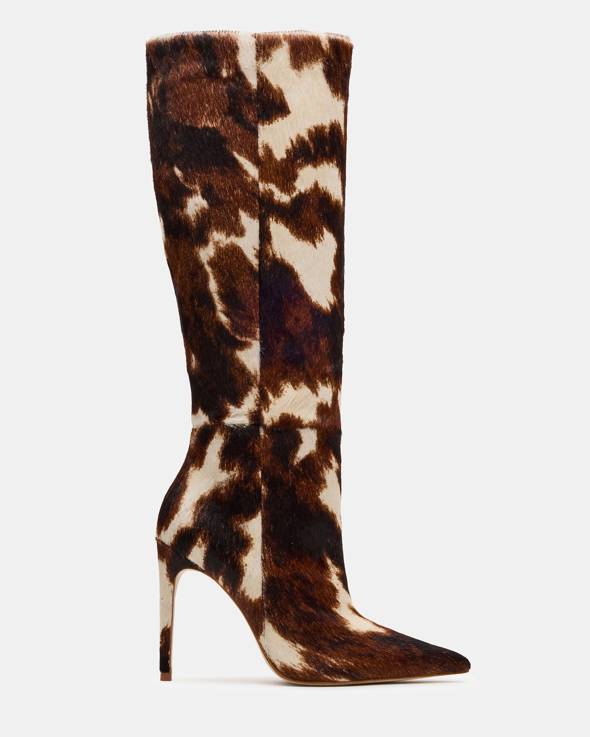 NITRO Brown Cow Print Pointed-Toe Stiletto Heel Knee-High Women's Boots