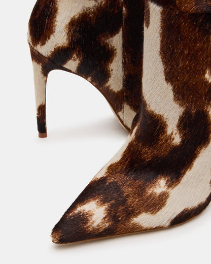 NITRO Brown Cow Print Pointed-Toe Stiletto Heel Knee-High Women's Boots